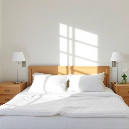 A freshly made bed in a clean bedroom