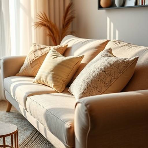 Arranging throw pillows on a sofa