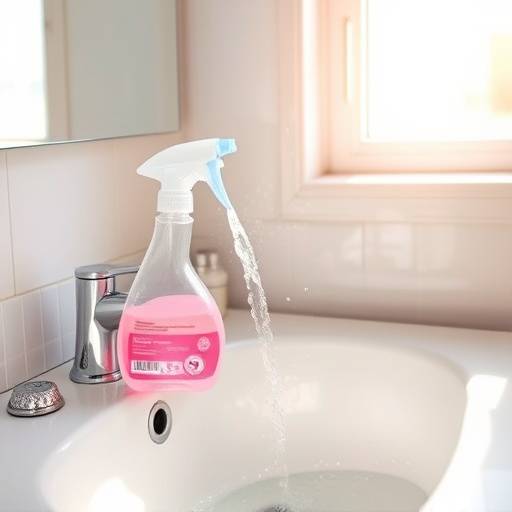 Cleaning a bathroom sink with a spray bottle