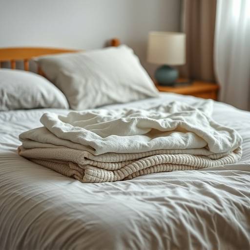 Folding clean laundry on a bed