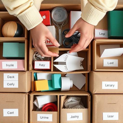 Hands sorting items into labelled boxes: Keep, Donate, Trash, Relocate