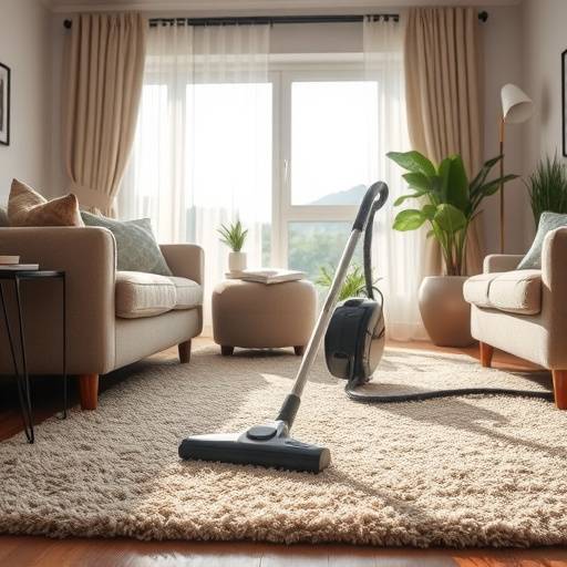 Vacuuming a living room rug
